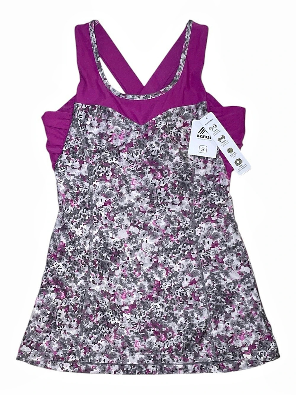 RBX Floral Athletic Tank Top in Purple & Gray Sz M NWT